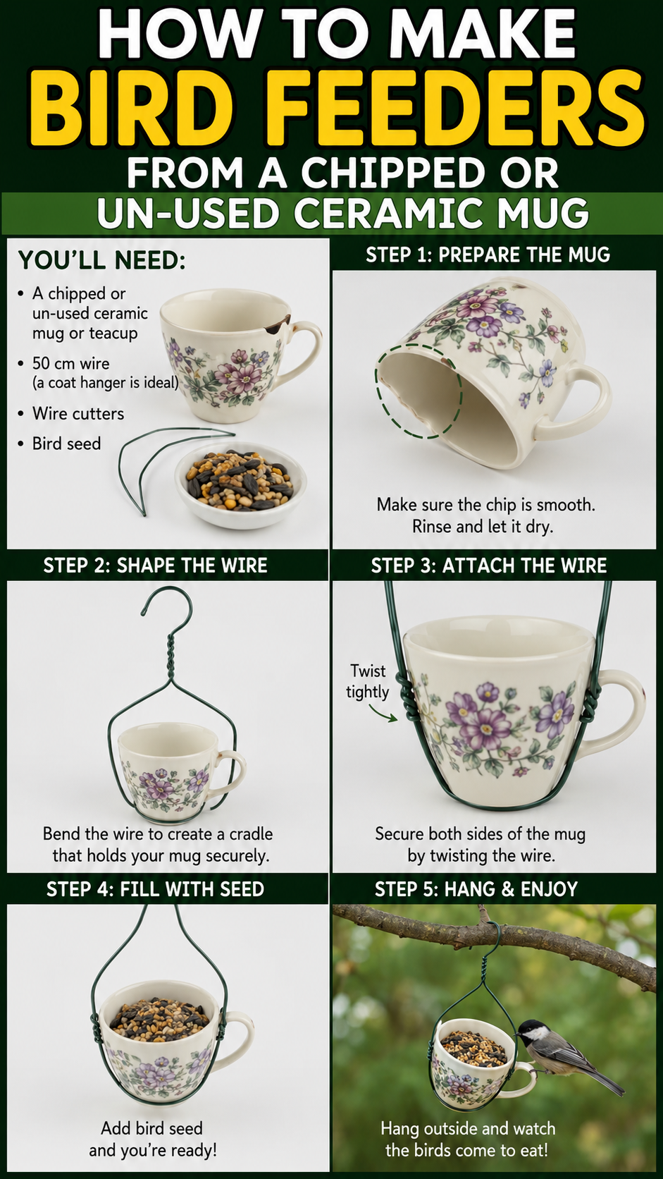 bird feeder from ceramic mug