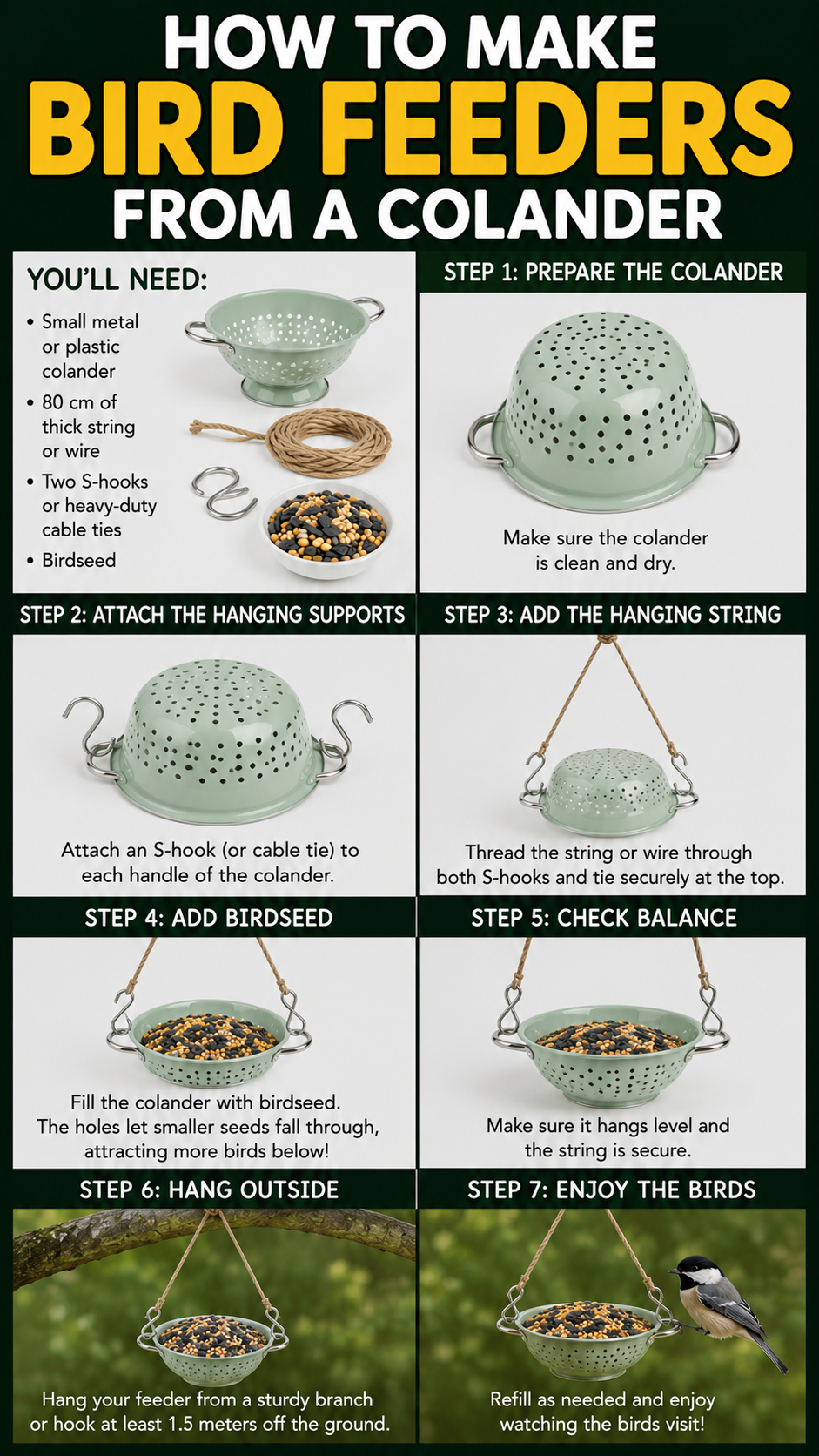 make bird feeders from colander