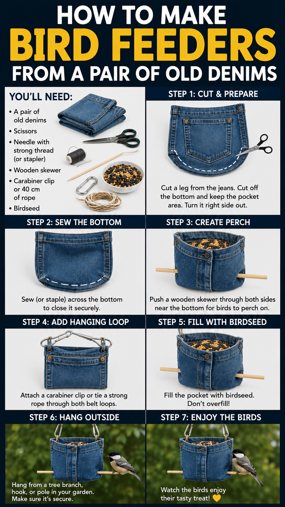 how to make bird feeders from old denims