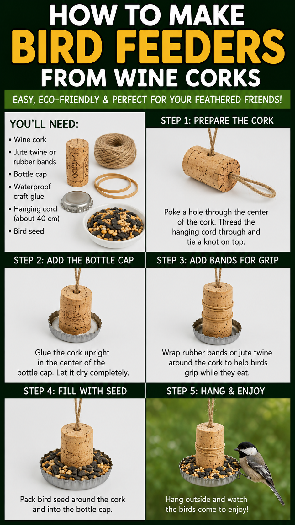 make bird feeder from wine cork